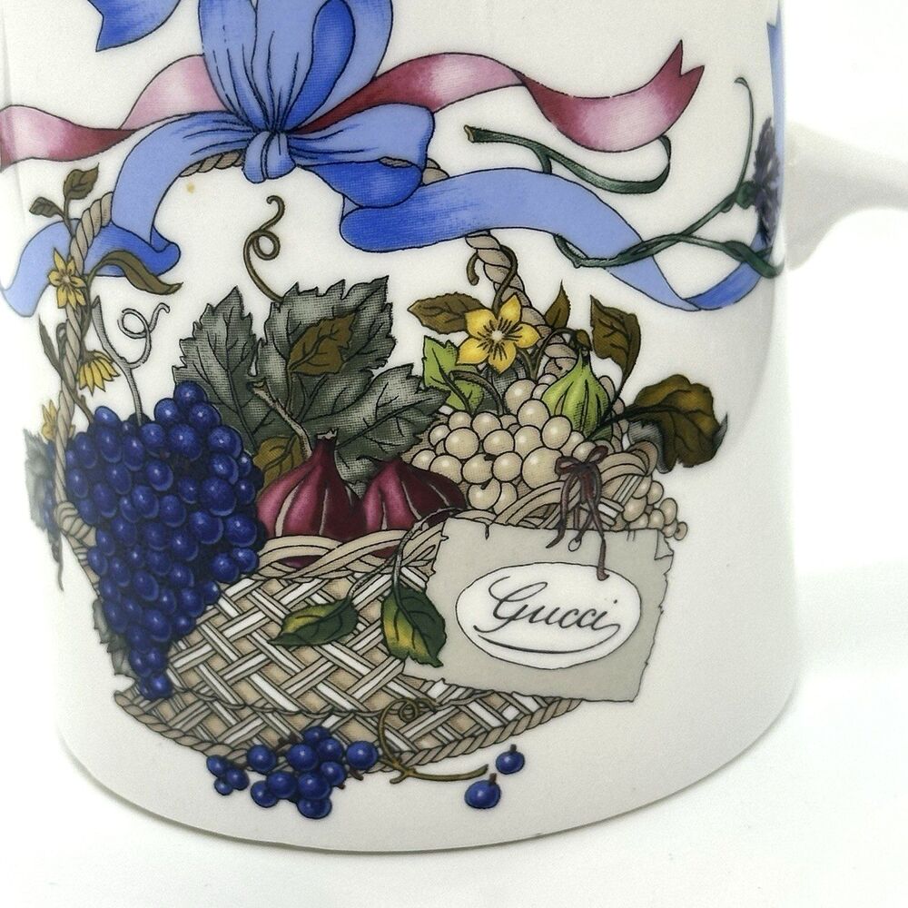 Vintage GUCCI Bone China Mug Butterflies, Grapes, Ribbons England Coffee Cup